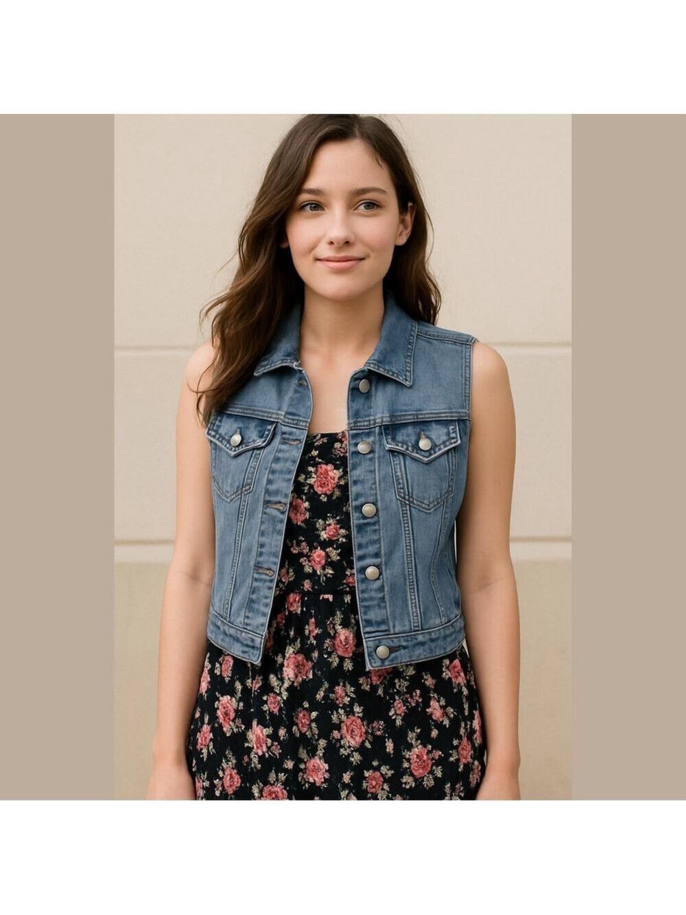 Vintage Candie's Blue Denim Vest with Shiny Gemstone Details